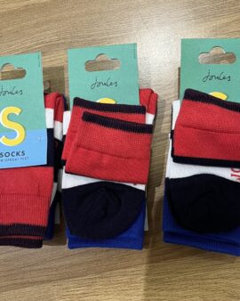 JOULES BRILL BAMBOO 3 PACK SOCKS - RED/BLUE STRIPE