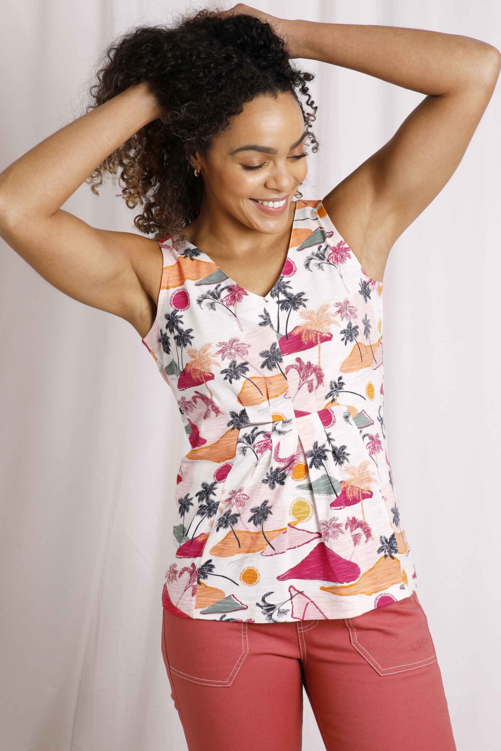 WEIRD FISH SONORA ECO PRINTED JERSEY VEST TOP ECRU