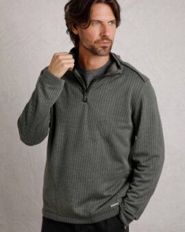 WEIRD FISH STERLING 1/4 ZIP HERRINGBONE FLEECE DARK OLIVE