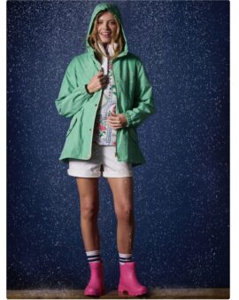 JOULES HOLT GREEN PACKABLE WATERPROOF RAINCOAT WITH HOOD