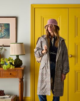 JOULES HOLKHAM-CHECK WATERPROOF PACKABLE RAINCOAT WITH HOOD