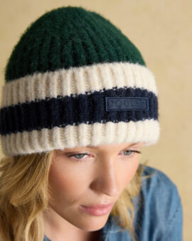 JOULES CAVERSHAM NAVY GREEN BEANIE HAT