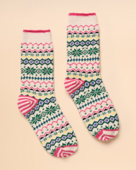 JOULES CHALET PINK LINED SOCKS