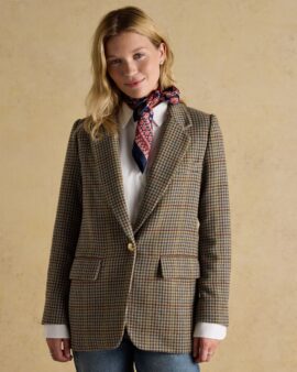 JOULES HACKMORE GREY CHECK RELAXED FIT TWEED BLAZER