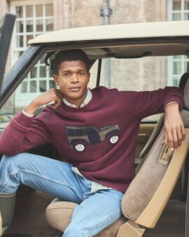 JOULES OFFROAD JUMPER-BURGUNDY RED INTARSIA CREW NECK JUMPER