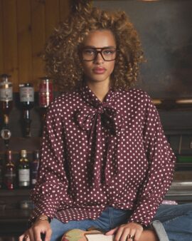 JOULES TABBY TABATHA BURGUNDY RED TIE NECK BLOUSE