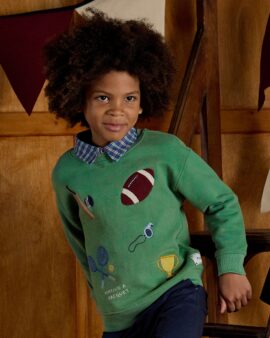 JOULES ARTWORK SPORTS SWEAT GREEN APPLIQUÉ SWEATSHIRT