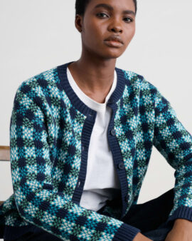 SEASALT KENSA ORGANIC COTTON CHECKED CARDIGAN - CIRCLET MARITIME EMULSION