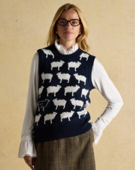 JOULES WHAT THE FLOCK NAVY INTARSIA KNITTED VEST TOP