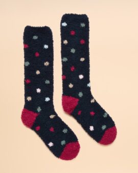 JOULES FLUFFY NAVY SPOT SOCKS