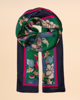 JOULES WINDSOR GREEN BIRD 100% SILK SCARF