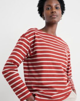 SEASALT BEACH BOAT ORGANIC COTTON JERSEY TOP - BRETON RED SAIL CHALK