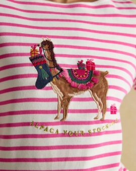 JOULES FESTIVE  HARBOUR ALPACA CREAM/PINK BRETON BOAT NECK TOP