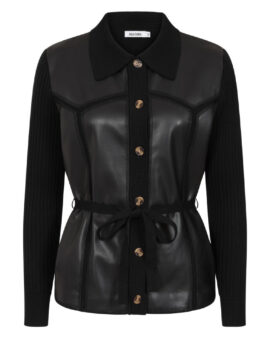ALICE COLLINS BREE LEATHER EFFECT CARDIGAN -BLACK