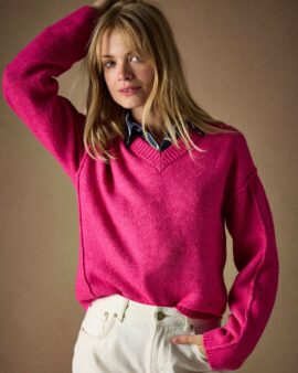 JOULES HANNAH FUCHSIA RELAXED FIT V NECK JUMPER