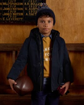 JOULES BOY’S ULTIMATE NAVY WATERPROOF COAT WITH QUILTED LINING