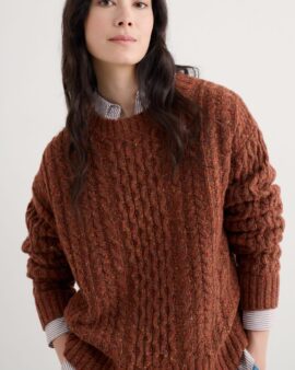 SEASALT NEWLYN CABLE KNIT JUMPER - TERRACOTTA