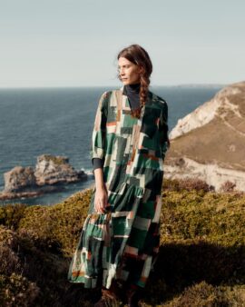 SEASALT WINDBLOWN TIERED V-NECK DRESS- AERIAL FIELD COPPICE