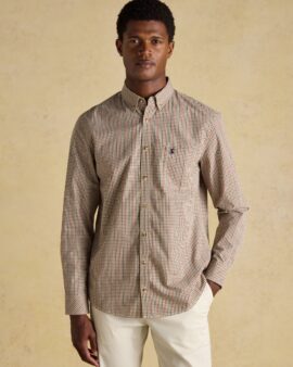 JOULES POPLIN BROWN LONG SLEEVE GINGHAM SHIRT