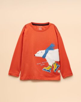 JOULES JACK POLAR ORANGE APPLIQUÉ LONG SLEEVE TOP