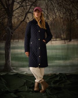 JOULES ROSEWELL NAVY LONGLINE DIAMOND QUILTED SHOWERFROOF COAT