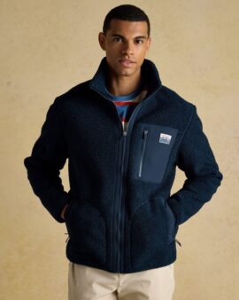 JOULES ASHFORD NAVY BORG FLEECE ZIP THROUGH