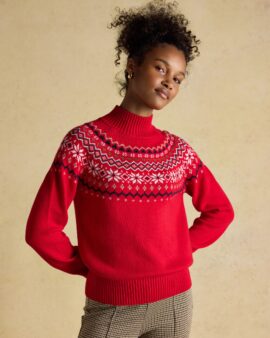 JOULES ALBY RED  FAIR ISLE HIGH NECK COTTON BLEND JUMPER