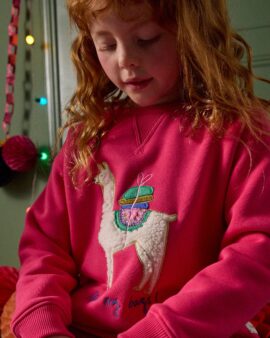 JOULES MACKENZIE BRIGHT PINK ALPACA SWEATSHIRT WITH FAUX FUR LINING