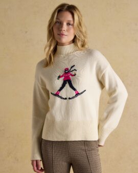 JOULES ABIGAIL CREAM  SKIER BOTTLE OF FIZZ INTARSIA HIGH NECK JUMPER