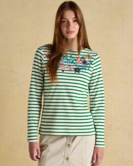 JOULES CHRISTMAS HARBOUR GREEN/WHITE BAUBLE BOAT NECK BRETON