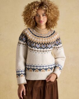 JOULES CHARLIE CREAM AND BROWN FAIR ISLE KNITTED JUMPER