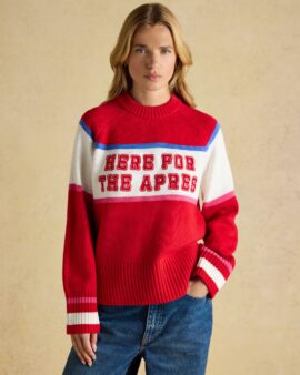 JOULES HERE FOR THE APRES RED KNITTED JUMPER-RED