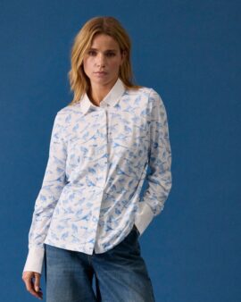 JOULES CHARLOTTE BLUE PHEASANT PRINTED JERSEY SHIRT