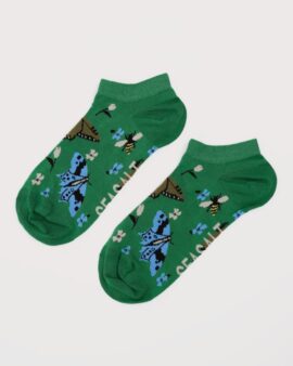 SEASALT WOMENS ARTY TRAINER SOCKS -WING FLOWER BRIGHT  GREEN