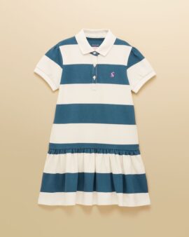 JOULES ORLA BLUE AND WHITE SHORT SLEEVE POLO SHIRT DRESS