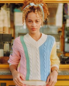 JOULES DIBLY MULTI STRIPE CABLE KNIT CRICKET JUMPER