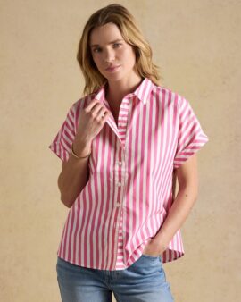 JOULES KIERA PINK STRIPE SHORT SLEEVE RELAXED FIT SHIRT