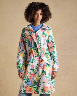 JOULES HOLKHAM FLORAL WATERPROOF PACKABLE RAINCOAT WITH HOOD