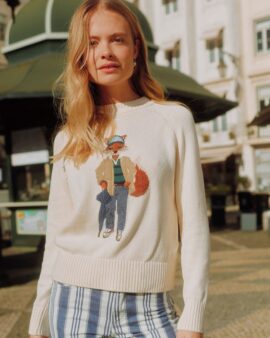 JOULES APRIL SHOWERS CREAM JONTY FOX EMBROIDERED COTTON RICH CREW NECK JMPER