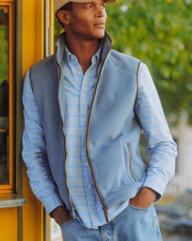 JOULES HERITAGE FLEECE CHAMBRAY BLUE GILET