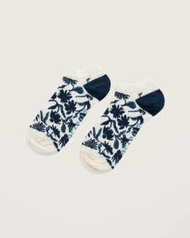 SEASALT WOMENS ARTY TRAINER SOCKS - INKED FLOWERS OCEAN DRIFT