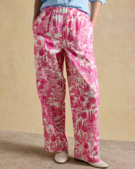 JOULES HALLIE PINK TOILE PULL ON COTTON TROUSERS