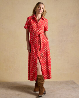 JOULES SABRINA RED FOULARD MIDI SHIRT DRESS