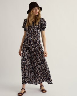 SEASALT MARSH VIOLET EMPIRE LINE DRESS - PAINTED STEMS INKWELL