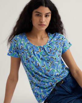 SEASALT APPLETREE KEYHOLE DETAIL T-SHIRT - PAINTY BLUEBELL SAIL