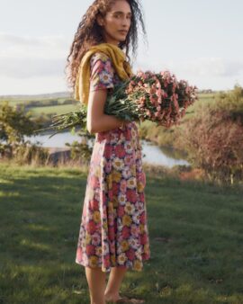 SEASALT APRIL SHORT SLEEVE DRESS PAINTED ASTERS MARITIME