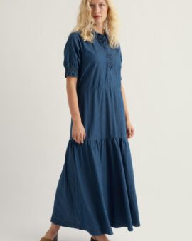 SEASALT FEATHER STAR TIERED DRESS - MID WASH INDIGO