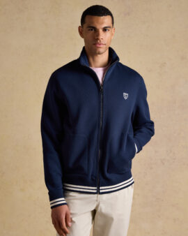 JOULES SPENCER NAVY BRUSHED COTTON ZIP THROUGH TRACK SWEATSHIRT