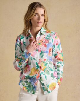 JOULES ANNA MULTI FLORAL LONG SLEEVE 100% LINEN SHIRT