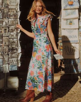 JOULES SAMANTHA MULTI/WHITE FLORAL WOVEN MAXI DRESS